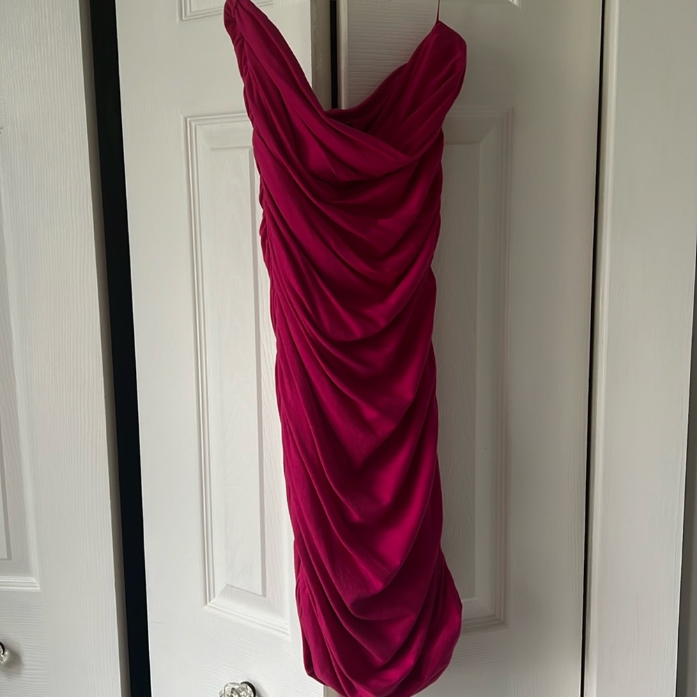 Express bright pink strapless dress